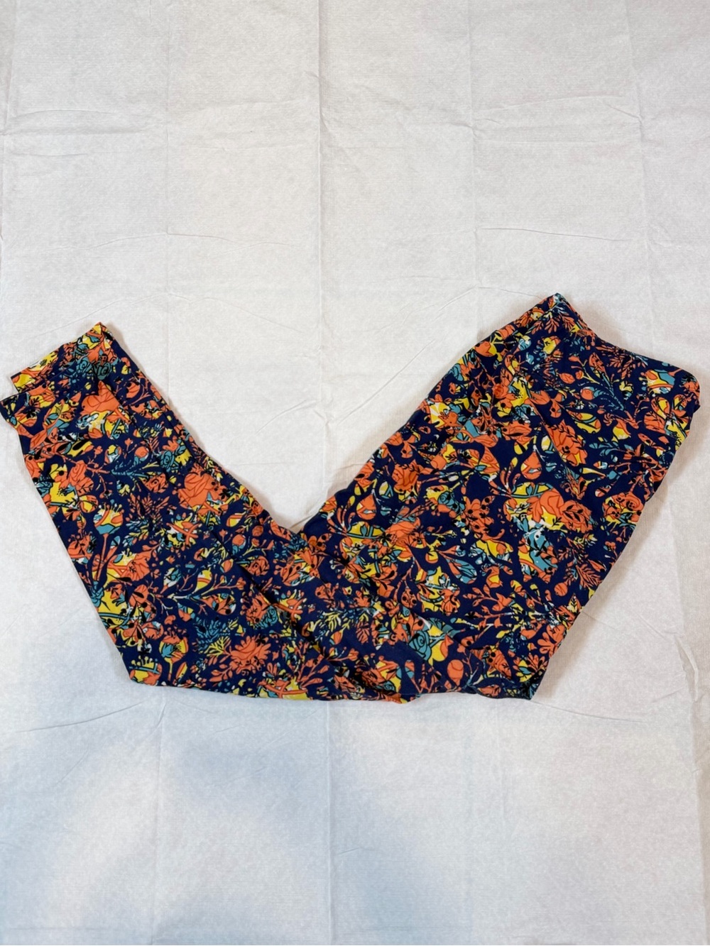Lularoe, Floral Print Navy Leggings - Orange & Yellow Pattern